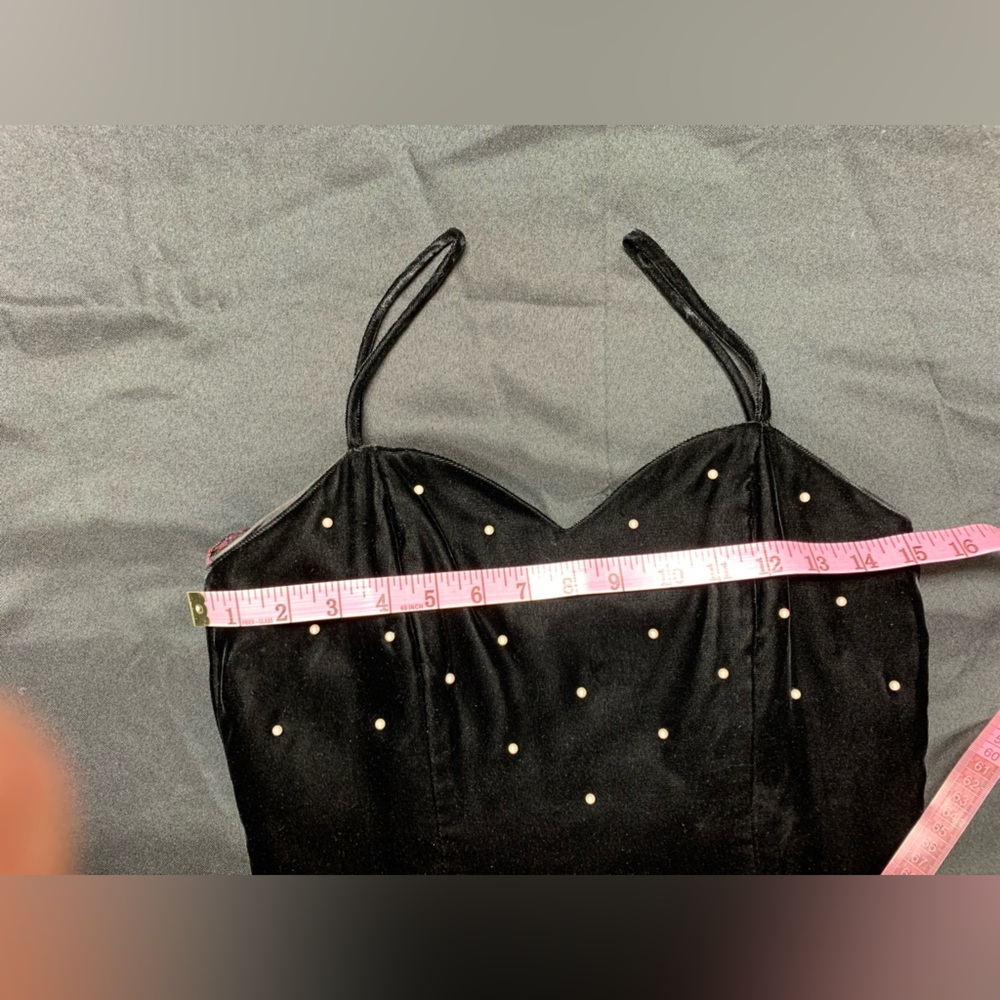 Positively Ellen Vintage black velvet mini dress with faux pearl beads. - Picture 8 of 8
